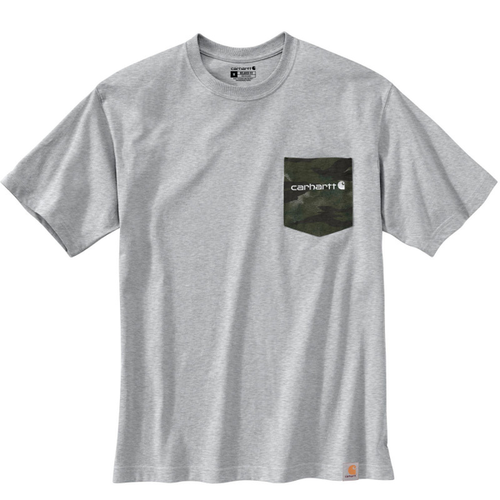 T SHIRT MC HEATHERG GREY/CAMO POCHE POITRINE AVEC LOGO 230GR REF.105352
