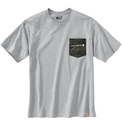 T SHIRT MC HEATHERG GREY/CAMO POCHE POITRINE AVEC LOGO 230GR REF.105352
