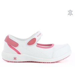 CHAUSSURE  NELIE CUIR SOUPLE FERMEE A BRIDE  BLANC/FUSCHIA  REF FUX