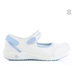 CHAUSSURE  NELIE CUIR SOUPLE FERMEE A BRIDE  BLANC /CIEL REF LBL