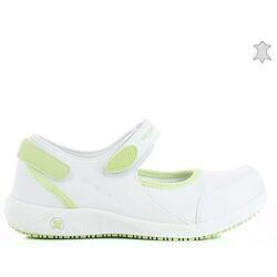 CHAUSSURE NILDA/NELIE CUIR SOUPLE FERMEE A BRIDE  BLANC/VERT REF.LGN