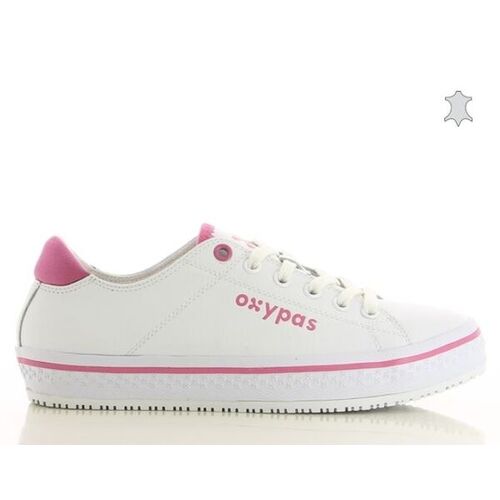 BASKET PAOLA FEMME CUIR BLANC/FUSCHIA  OXYPAS REF.FUX