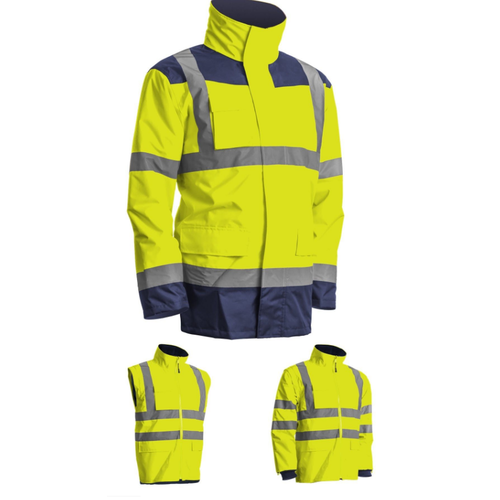 PARKA HV 4EN1 KANATA POLYESTER JAUNE FLUO/MARINE REF.7KANY