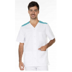 TUNIQUE HOMME VALENTIN  MC PC 65/35 BLANC/LAGON