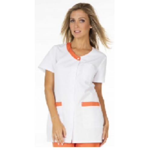 TUNIQUE FEMME VALENTINE MC PC 65/35 BLANC/CORAIL
