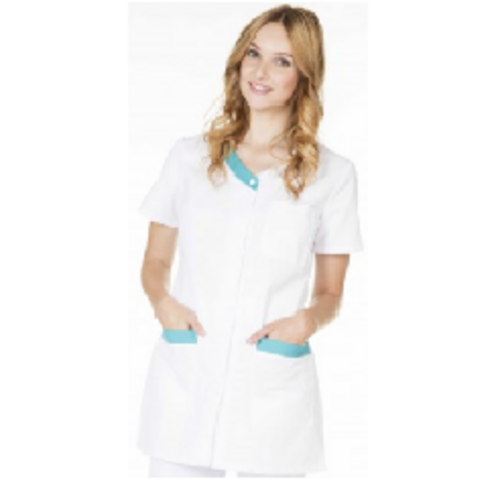 TUNIQUE FEMME VALENTINE MC PC 65/35 BLANC/LAGON