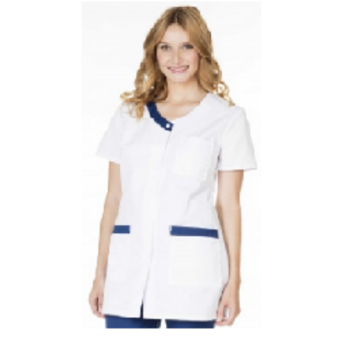 TUNIQUE FEMME VALENTINE MC PC 65/35 BLANC/MARINE