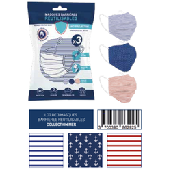 LOT DE 3 MASQUES ADULTES TISSUS IMPRIMES THEME MER