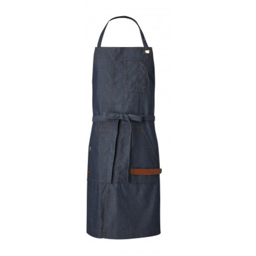 TABLIER A BAVETTE DENIM/CUIR AUTHENTIQUE POLY/COTON STRECH REF.0615 3182 146