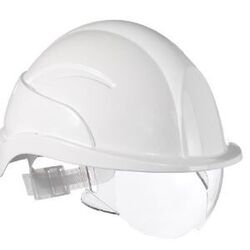 CASQUE DE CHANTIER BLANC ABS AVEC VISIERE INTEGREE R&eacute;f : S10+EWR-BH02