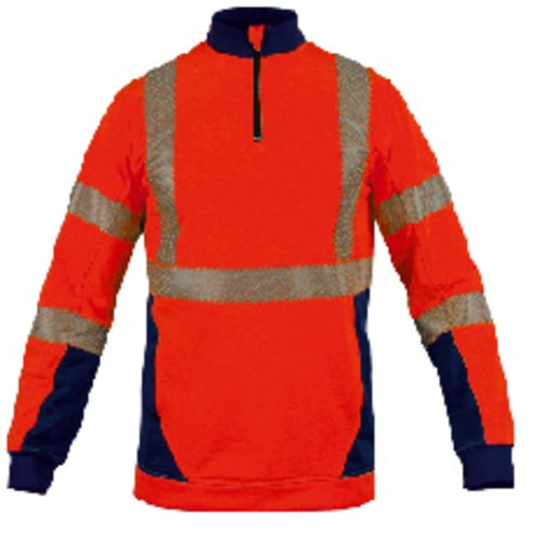 SWEAT DARWIN  HV ROUGE BDES SEGMENTEES  100% POLYESTER 300GR