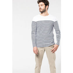 MARINIERE ML HOMME 100% COTON White / Navy 220GR REF K366