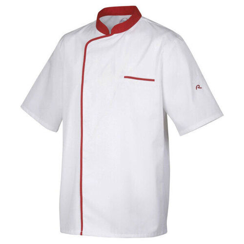VESTE CUISINE ENERGY PC MC  BLANCHE PAREMENT ROUGE