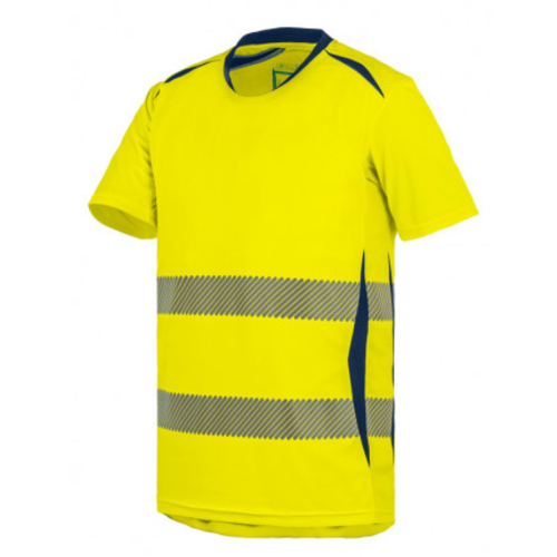 T SHIRT MC LONG LIFE JAUNE/MARINE 61% EN POLYESTER RECYCLES