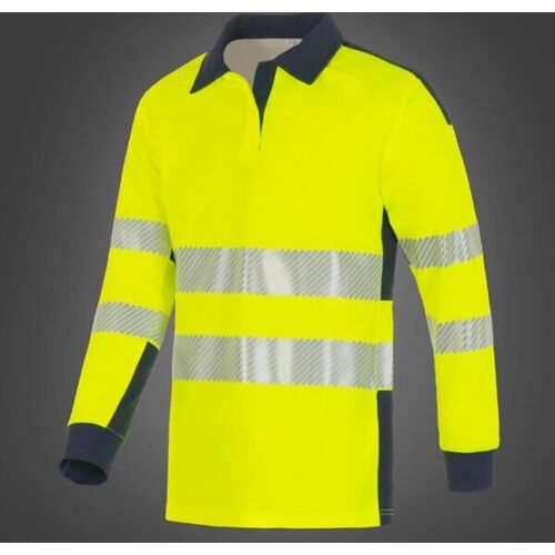 POLO HAUTE VISIBILITE JAUNE/MARINE MANCHE LONGUES POLY/COTON REF.POLOEWHL02