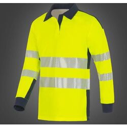 POLO HAUTE VISIBILITE JAUNE/MARINE MANCHE LONGUES POLY/COTON REF.POLOEWHL02
