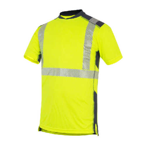 TEE-SHIRT BELIZE 37.5  MC JAUNE/MARINE MAILLE INDICE UPF 30+ 100% POLYESTER
