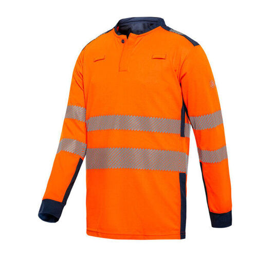 POLO ML GINKO ORANGE/MARINE MAILLE IGNIFUEE/ANTISTATIQUE REF.GINKO
