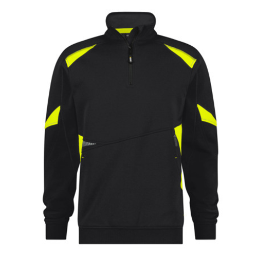 SWEAT SHIRT ARATU NOIR/JAUNE COL ZIPPE COTON/POLY 305GR