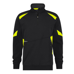 SWEAT SHIRT ARATU NOIR/JAUNE COL ZIPPE COTON/POLY 305GR