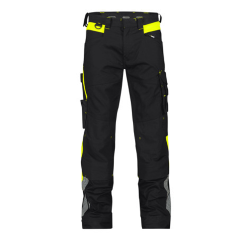 PANTALON STRETCH CANTON NOIR/JAUNE AVEC POCHES GENOUX PC 245GR
