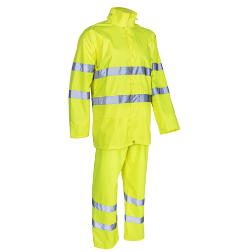 ENSEMBLE DE PLUIE JAUNE HV KAWA 100% POLYESTER ENDUCTION POLYURETHANE  5KAW160