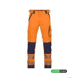 PANTALON STRETCH ARUBA HV ORANGE/MARINE AVEC POCHES GENOUX PC 270GR