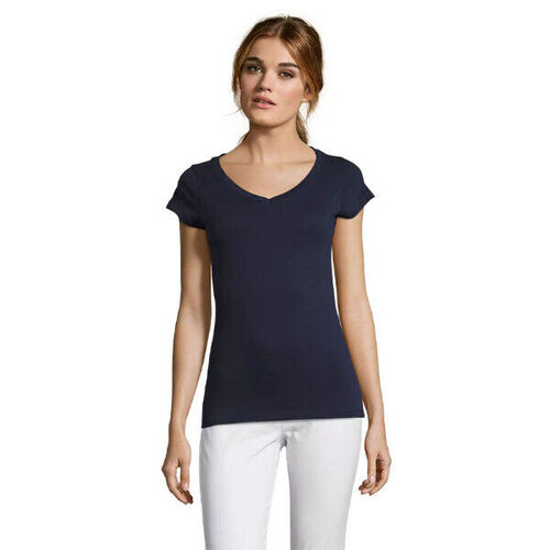 T.SHIRT FEMME 100% COTON COL V COUPE AJUSTEE REF.11388