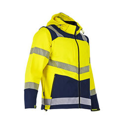 VESTE SOFTSHELL VISEUR HAUTE VISIBILITE JAUNE/MARINE MANCHE AMOVIBLE REF.2227