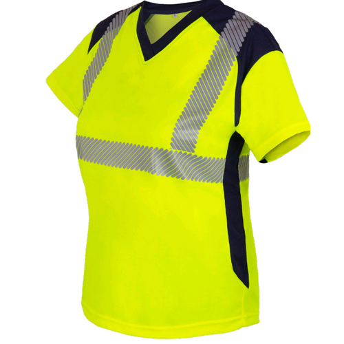 TSHIRT MC BAHIA FEMME  HV EN20471 100% POLYESTER130GR JAUNE/MARINE REF BAH