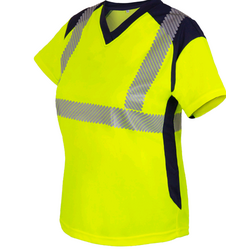 TSHIRT MC BAHIA FEMME  HV EN20471 100% POLYESTER130GR JAUNE/MARINE REF BAH